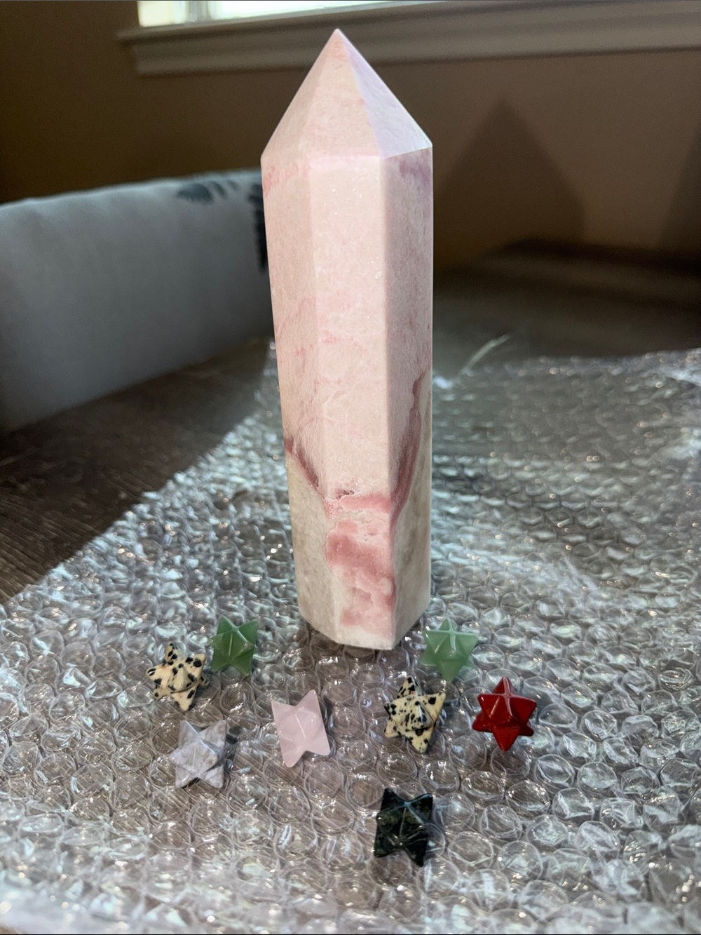 Pink Crystal Point Tower — Decorative Rose Stone Accent
